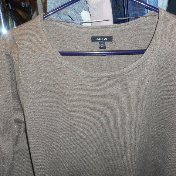 APT. 9: women's top, sweater , glittery, crew neck, size XL  brown - Picture 3 of 6